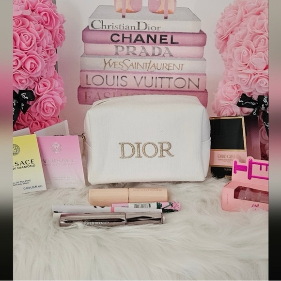 Dior Canvas Makeup Bag w/ Gold Lettering & Hardware. 2 item Bundle brands vary. - Picture 1 of 3